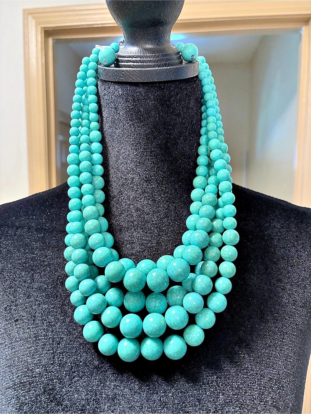 Turquoise-Colored Layered Beaded Necklace